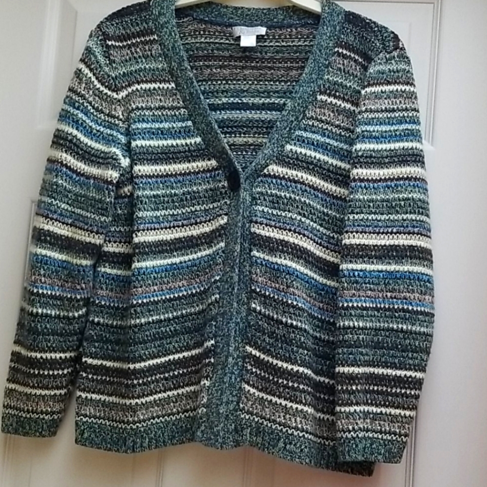 EUC XL C&B Vneck Open Front Striped Cardigan